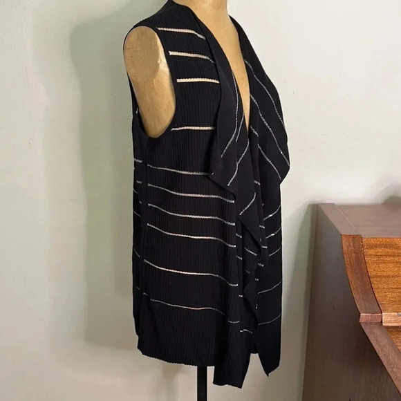 Lafayette 148 sz M vest wrap black and metallic mesh stripe cotton viscose EUC - Picture 2 of 8